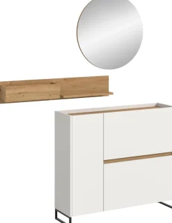 Home affaire Garderoben-Set »EVRID, 3-teilig, Breite 140 cm, individuell stellbar & erweiterbar« best. aus: Kommode, Wandboard & Spiegel, 3 Stk. tlg.