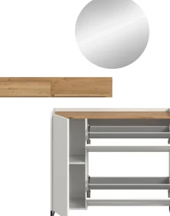 Home affaire Garderoben-Set »EVRID, 3-teilig, Breite 140 cm, individuell stellbar & erweiterbar« best. aus: Kommode, Wandboard & Spiegel, 3 Stk. tlg.