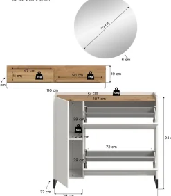 Home affaire Garderoben-Set »EVRID, 3-teilig, Breite 140 cm, individuell stellbar & erweiterbar« best. aus: Kommode, Wandboard & Spiegel, 3 Stk. tlg.