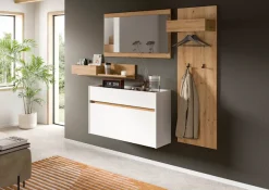 Home affaire Garderoben-Set »EVRID, 4-teilig, Breite 205 cm, individuell hängbar & erweiterbar« best. aus.: Wandboard, Kommode, Spiegel, Garderobenpaneel, 4 Stk. tlg.