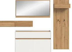 Home affaire Garderoben-Set »EVRID, 4-teilig, Breite 205 cm, individuell hängbar & erweiterbar« best. aus.: Wandboard, Kommode, Spiegel, Garderobenpaneel, 4 Stk. tlg.