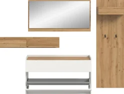 Home affaire Garderoben-Set »EVRID, 4-teilig, Breite 205 cm, individuell hängbar & erweiterbar« best. aus.: Wandboard, Kommode, Spiegel, Garderobenpaneel, 4 Stk. tlg.