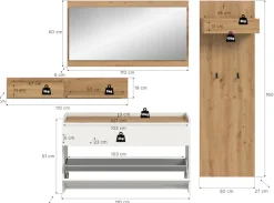 Home affaire Garderoben-Set »EVRID, 4-teilig, Breite 205 cm, individuell hängbar & erweiterbar« best. aus.: Wandboard, Kommode, Spiegel, Garderobenpaneel, 4 Stk. tlg.