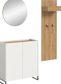 Home affaire Garderoben-Set »EVRID, 3-teilig, Breite 175 cm, individuell stellbar & erweiterbar« best. aus: Kommode, Spiegel & Garderobenpaneel, 3 Stk. tlg.