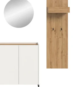 Home affaire Garderoben-Set »EVRID, 3-teilig, Breite 175 cm, individuell stellbar & erweiterbar« best. aus: Kommode, Spiegel & Garderobenpaneel, 3 Stk. tlg.
