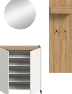 Home affaire Garderoben-Set »EVRID, 3-teilig, Breite 175 cm, individuell stellbar & erweiterbar« best. aus: Kommode, Spiegel & Garderobenpaneel, 3 Stk. tlg.