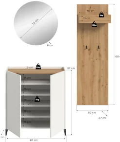 Home affaire Garderoben-Set »EVRID, 3-teilig, Breite 175 cm, individuell stellbar & erweiterbar« best. aus: Kommode, Spiegel & Garderobenpaneel, 3 Stk. tlg.