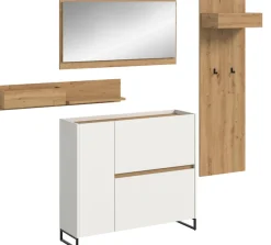 Home affaire Garderoben-Set »EVRID, 3-teilig, Breite 175 cm, individuell stellbar & erweiterbar« best. aus: Kommode, Spiegel und Garderobenpaneel, 4 Stk. tlg.