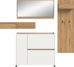 Home affaire Garderoben-Set »EVRID, 3-teilig, Breite 175 cm, individuell stellbar & erweiterbar« best. aus: Kommode, Spiegel und Garderobenpaneel, 4 Stk. tlg.