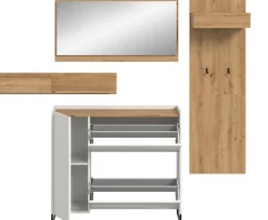 Home affaire Garderoben-Set »EVRID, 3-teilig, Breite 175 cm, individuell stellbar & erweiterbar« best. aus: Kommode, Spiegel und Garderobenpaneel, 4 Stk. tlg.
