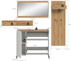 Home affaire Garderoben-Set »EVRID, 3-teilig, Breite 175 cm, individuell stellbar & erweiterbar« best. aus: Kommode, Spiegel und Garderobenpaneel, 4 Stk. tlg.