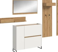 Home affaire Garderoben-Set »EVRID, 5-teilig, Breite 236 cm, individuell stellbar & erweiterbar« best. aus: Wandboard, Kommode, Spiegel, Garderobenpaneel, Hakenleiste, 5 Stk. tlg.