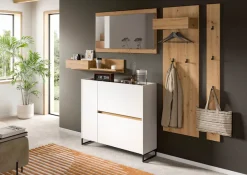 Home affaire Garderoben-Set »EVRID, 5-teilig, Breite 236 cm, individuell stellbar & erweiterbar« best. aus: Wandboard, Kommode, Spiegel, Garderobenpaneel, Hakenleiste, 5 Stk. tlg.