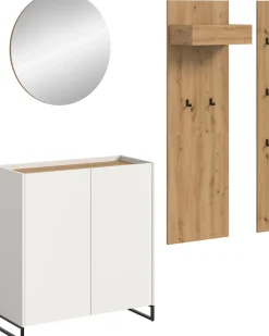 Home affaire Garderoben-Set »EVRID, 4-teilig, Breite 206 cm, individuell stellbar & erweiterbar« best. aus: Kommode, Spiegel, Garderobenpaneel & Hakenleiste, 4 Stk. tlg.