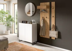 Home affaire Garderoben-Set »EVRID, 4-teilig, Breite 206 cm, individuell stellbar & erweiterbar« best. aus: Kommode, Spiegel, Garderobenpaneel & Hakenleiste, 4 Stk. tlg.