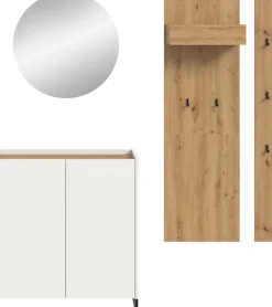 Home affaire Garderoben-Set »EVRID, 4-teilig, Breite 206 cm, individuell stellbar & erweiterbar« best. aus: Kommode, Spiegel, Garderobenpaneel & Hakenleiste, 4 Stk. tlg.