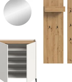 Home affaire Garderoben-Set »EVRID, 4-teilig, Breite 206 cm, individuell stellbar & erweiterbar« best. aus: Kommode, Spiegel, Garderobenpaneel & Hakenleiste, 4 Stk. tlg.