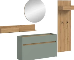 Home affaire Garderoben-Set »EVRID, 4-teilig, Breite 205 cm, individuell hängbar & erweiterbar« best. aus: Wandboard, Kommode, Spiegel, Garderobenpaneel, 4 Stk. tlg.
