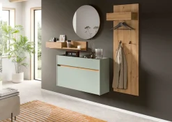 Home affaire Garderoben-Set »EVRID, 4-teilig, Breite 205 cm, individuell hängbar & erweiterbar« best. aus: Wandboard, Kommode, Spiegel, Garderobenpaneel, 4 Stk. tlg.