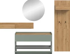 Home affaire Garderoben-Set »EVRID, 4-teilig, Breite 205 cm, individuell hängbar & erweiterbar« best. aus: Wandboard, Kommode, Spiegel, Garderobenpaneel, 4 Stk. tlg.