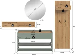 Home affaire Garderoben-Set »EVRID, 4-teilig, Breite 205 cm, individuell hängbar & erweiterbar« best. aus: Wandboard, Kommode, Spiegel, Garderobenpaneel, 4 Stk. tlg.