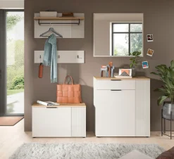 Home affaire Garderoben-Set »EDIL, Breite 175 cm, 5-teilig, Front mit hochwertiger Längstfräsung« Set, best. aus: Sitzbank, Paneel, Hakenleiste, Kommode & Spiegel, 4 Stk. tlg.