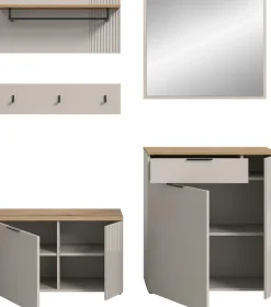 Home affaire Garderoben-Set »EDIL, Breite 175 cm, 5-teilig, Front mit hochwertiger Längstfräsung« Set, best. aus: Sitzbank, Paneel, Hakenleiste, Kommode & Spiegel, 4 Stk. tlg.