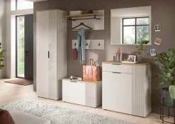 Home affaire Garderoben-Set »EDIL, Breite 175 cm, 5-teilig, Front mit hochwertiger Längstfräsung« Set, best. aus: Sitzbank, Paneel, Hakenleiste, Kommode & Spiegel, 4 Stk. tlg.