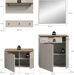 Home affaire Garderoben-Set »EDIL, Breite 175 cm, 5-teilig, Front mit hochwertiger Längstfräsung« Set, best. aus: Sitzbank, Paneel, Hakenleiste, Kommode & Spiegel, 4 Stk. tlg.