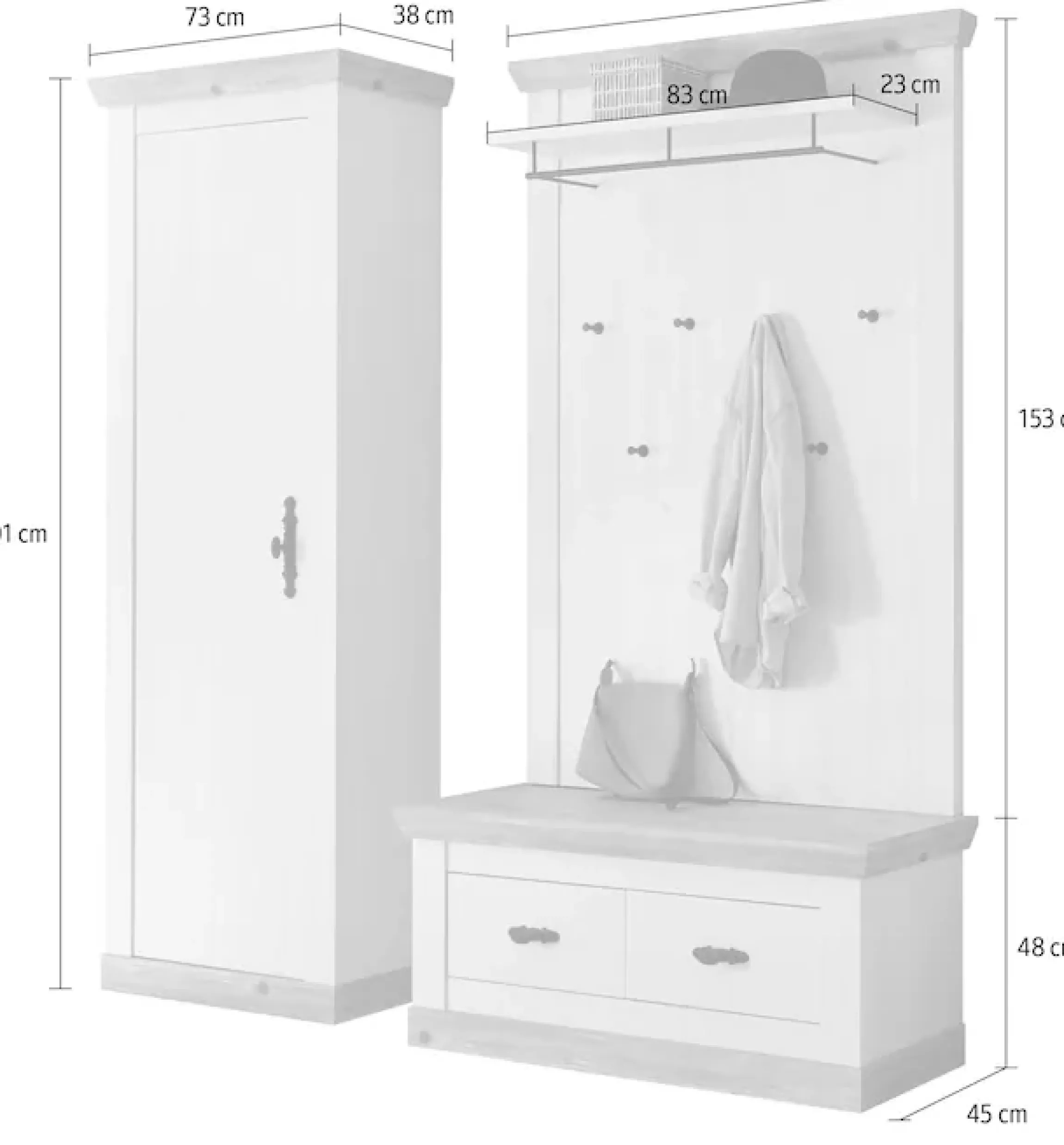 Home affaire Garderoben-Set »Florenz, moderne Garderobe, Komplettset im Landhausstil« 3 Stk. tlg.