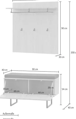 Home affaire Garderoben-Set »Lund, moderne Garderobe, Komplettset mit viel Stauraum« Set, 2 Stk. tlg.