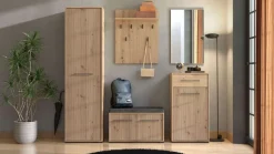Home affaire Garderoben-Set »Landes, Schrank, Schuhbank mit Kissen, Paneel, Spiegel und Kommode« Komplett-Set, 5 Stk. tlg.