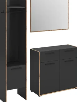 Home affaire Garderoben-Set »MUSTA, 3-teilig: Garderobenschrank, Kommode & Garderobenspiegel«