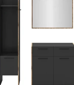 Home affaire Garderoben-Set »MUSTA, 3-teilig: Garderobenschrank, Kommode & Garderobenspiegel«