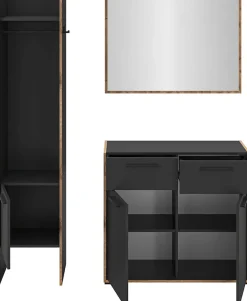 Home affaire Garderoben-Set »MUSTA, 3-teilig: Garderobenschrank, Kommode & Garderobenspiegel«