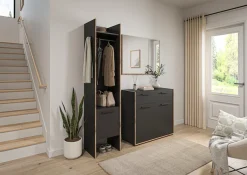 Home affaire Garderoben-Set »MUSTA, 3-teilig: Garderobenschrank, Kommode & Garderobenspiegel«