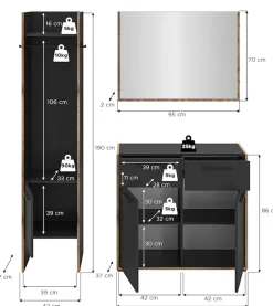 Home affaire Garderoben-Set »MUSTA, 3-teilig: Garderobenschrank, Kommode & Garderobenspiegel«