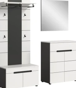 Home affaire Garderoben-Set »REHAT, TOPSELLER!, 4-teilig, Breite 175 cm, individuell erweiterbar« Set, bestehend aus: Sitzbank, Paneel, Spiegel und Kommode, 4 Stk. tlg.