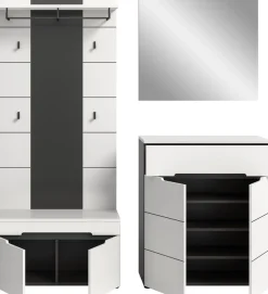 Home affaire Garderoben-Set »REHAT, TOPSELLER!, 4-teilig, Breite 175 cm, individuell erweiterbar« Set, bestehend aus: Sitzbank, Paneel, Spiegel und Kommode, 4 Stk. tlg.
