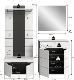 Home affaire Garderoben-Set »REHAT, TOPSELLER!, 4-teilig, Breite 175 cm, individuell erweiterbar« Set, bestehend aus: Sitzbank, Paneel, Spiegel und Kommode, 4 Stk. tlg.