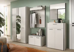 Home affaire Garderoben-Set »RAK, 6-teilige Garderoben-Kombi inkl. Sitzkissen, Breite ca. 287 cm« Garderobenschrank, Sitzbank, Garderobenpaneel, Schuhkommode, Spiegel, 6 Stk. tlg.