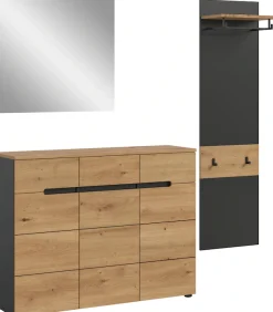 Home affaire Garderoben-Set »REHAT, TOPSELLER!, 3-teilig, Breite 180 cm, individuell erweiterbar« Set, bestehend aus: Kommode, Spiegel und Garderobenpaneel, 3 Stk. tlg.