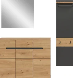 Home affaire Garderoben-Set »REHAT, TOPSELLER!, 3-teilig, Breite 180 cm, individuell erweiterbar« Set, bestehend aus: Kommode, Spiegel und Garderobenpaneel, 3 Stk. tlg.