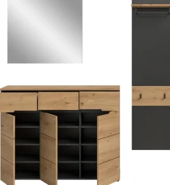 Home affaire Garderoben-Set »REHAT, TOPSELLER!, 3-teilig, Breite 180 cm, individuell erweiterbar« Set, bestehend aus: Kommode, Spiegel und Garderobenpaneel, 3 Stk. tlg.