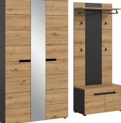 Home affaire Garderoben-Set »REHAT, TOPSELLER!, 3-teilig, Breite 200 cm, individuell stellbar« Set, best. aus: Garderobenschrank, Sitzbank & Garderobenpaneel, 3 Stk. tlg.