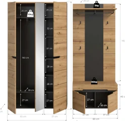 Home affaire Garderoben-Set »REHAT, TOPSELLER!, 3-teilig, Breite 200 cm, individuell stellbar« Set, best. aus: Garderobenschrank, Sitzbank & Garderobenpaneel, 3 Stk. tlg.