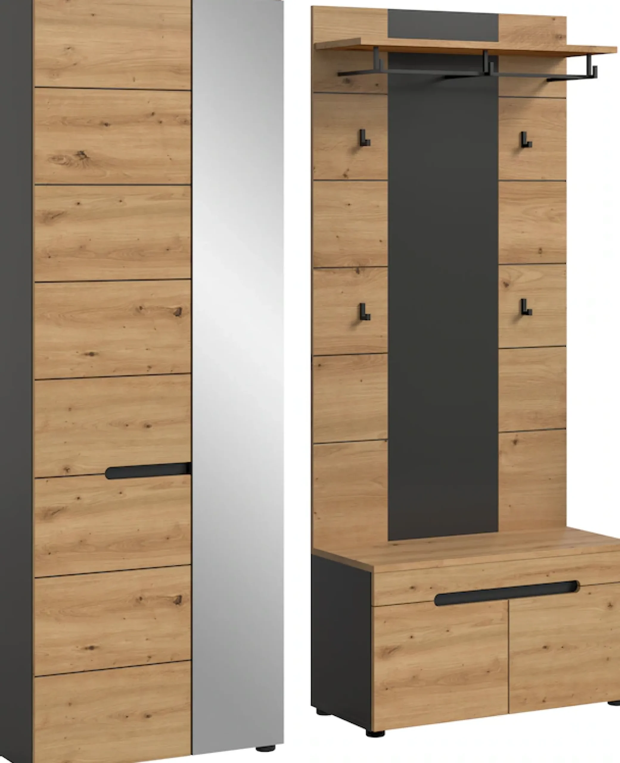 Home affaire Garderoben-Set »REHAT, TOPSELLER!, 3-teilig, Breite 160 cm, individuell erweiterbar« Set, bestehend aus: Garderobenschrank, Sitzbank und Paneel, 3 Stk. tlg.