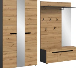 Home affaire Garderoben-Set »REHAT, TOPSELLER!, 3-teilig, Breite 240 cm, individuell stellbar« Set, best. aus: Garderobenschrank, Sitzbank & Garderobenpaneel, 3 Stk. tlg.