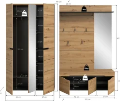 Home affaire Garderoben-Set »REHAT, TOPSELLER!, 3-teilig, Breite 240 cm, individuell stellbar« Set, best. aus: Garderobenschrank, Sitzbank & Garderobenpaneel, 3 Stk. tlg.