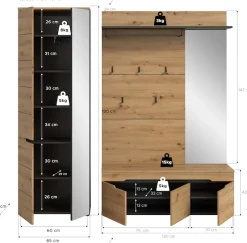 Home affaire Garderoben-Set »REHAT, TOPSELLER!, 3-teilig, Breite 200 cm, individuell stellbar« Set, best. aus: Garderobenschrank, Sitzbank & Garderobenpaneel, 3 Stk. tlg.